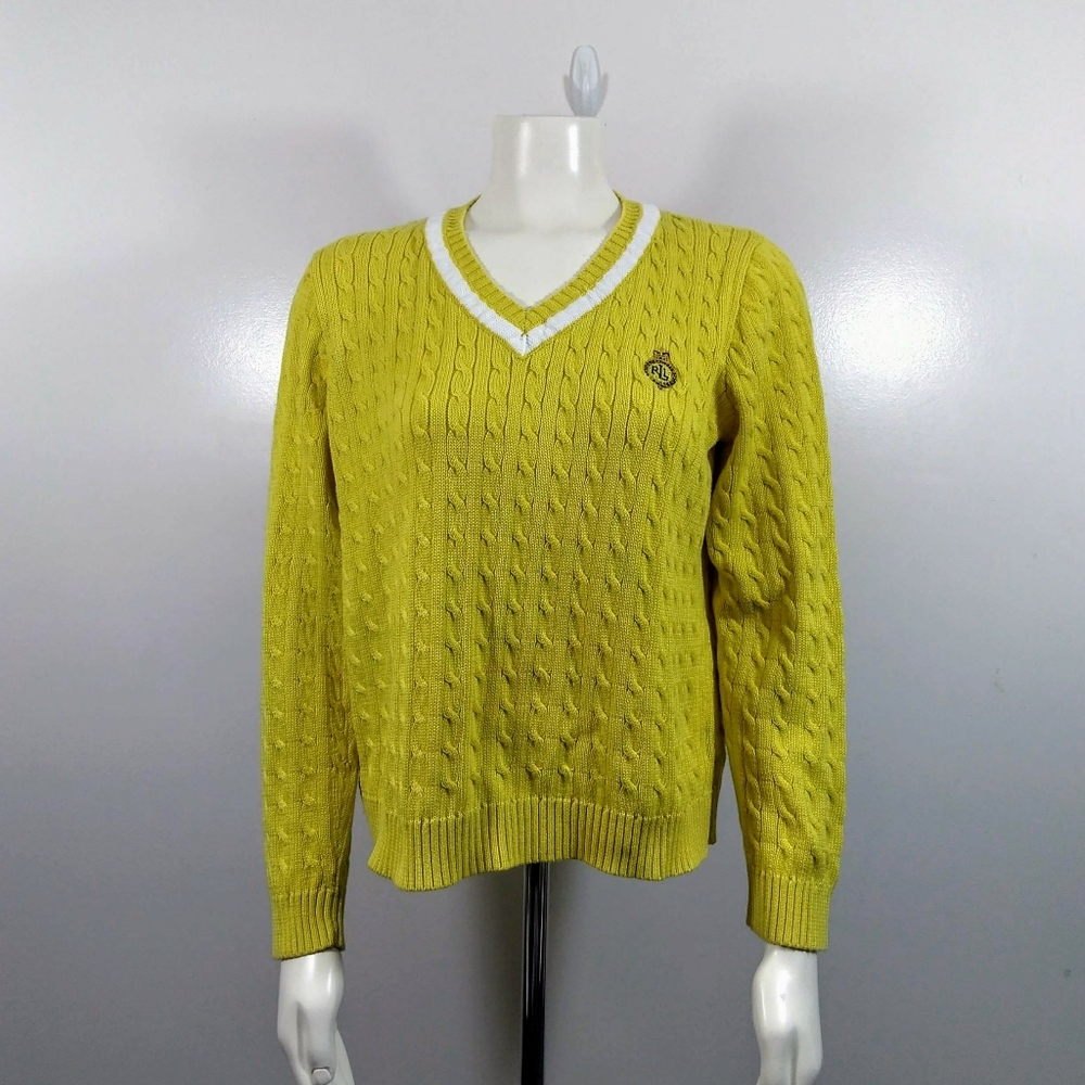 Lauren Active Yellow & White V-neck Sweater